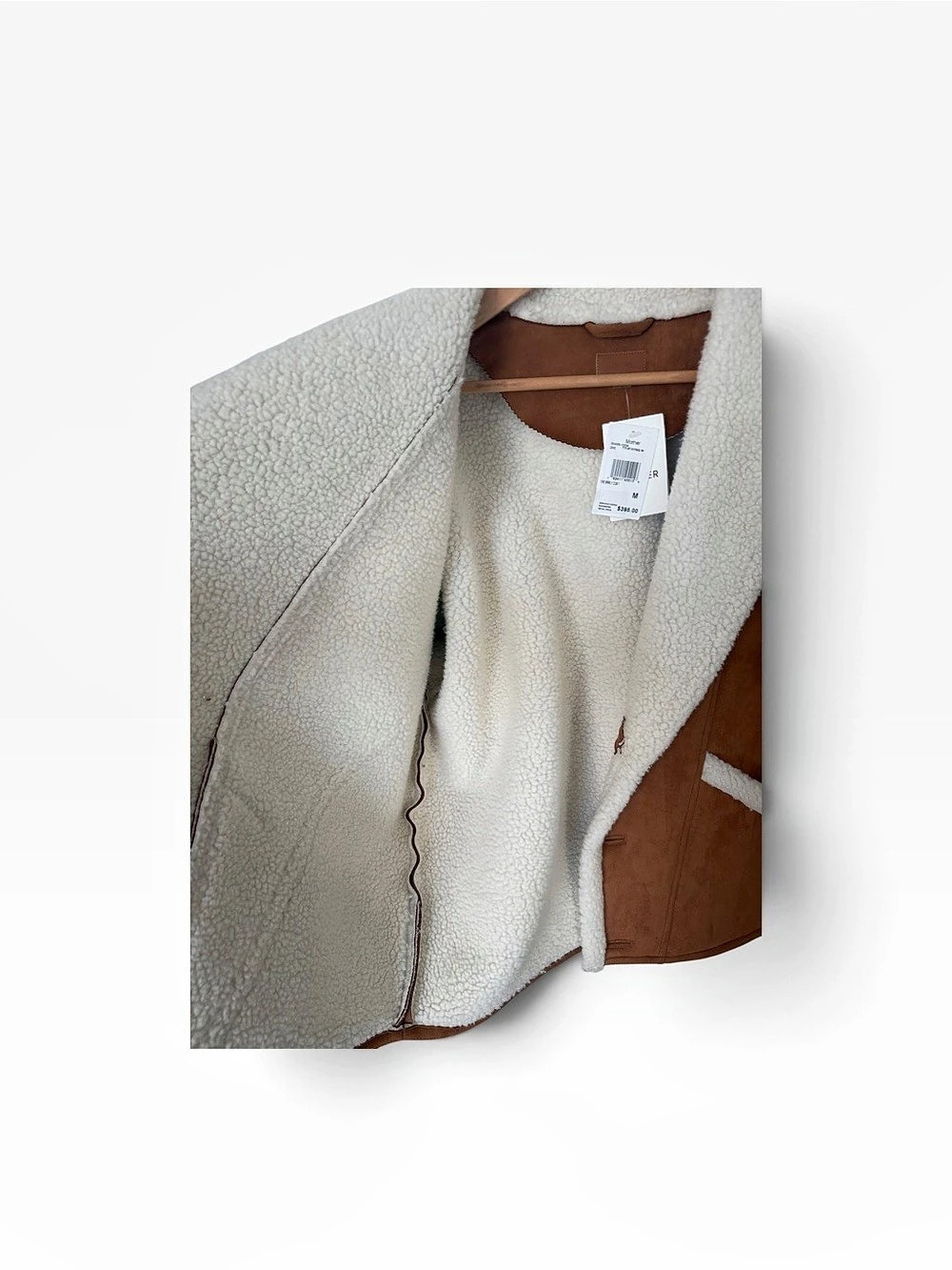 Mother The Scully Coat Shearling-Trim Coat in Brown & White Size Medium NWT - Picture 5 of 11